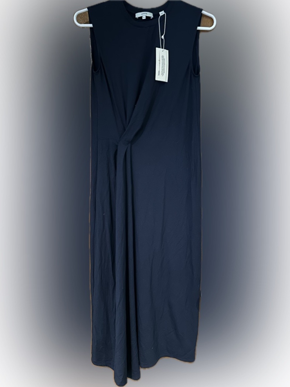 Theory midnight navy blue sleeveless side ruched midi dress size XS / X-Small